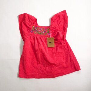NWT Mini Boden Pink Embroidered Blouse, Size 5/6